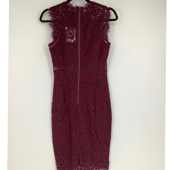 Bardot Size S Burgundy Wine Lace Panel Sheath Dress High Neck Sleeveless I14-11 - Picture 4 of 10